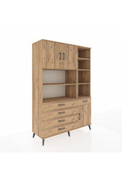Hyperion Dolap 9 Raflı 5 Çekmeceli 3 Kapaklı 132x44x195 Çam-Çam/Çam