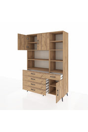 Hyperion Dolap 9 Raflı 5 Çekmeceli 3 Kapaklı 132x44x195 Çam-Çam/Çam