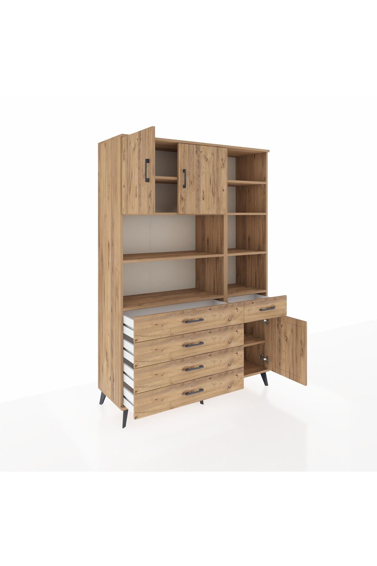 Hyperion Dolap 9 Raflı 5 Çekmeceli 3 Kapaklı 132x44x195 Çam-Çam/Çam