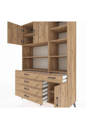 Hyperion Dolap 9 Raflı 5 Çekmeceli 3 Kapaklı 132x44x195 Çam-Çam/Çam