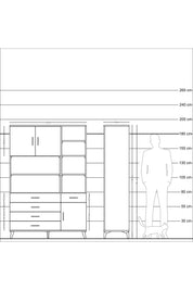 Hyperion Dolap 9 Raflı 5 Çekmeceli 3 Kapaklı 132x44x195 Çam-Çam/Çam