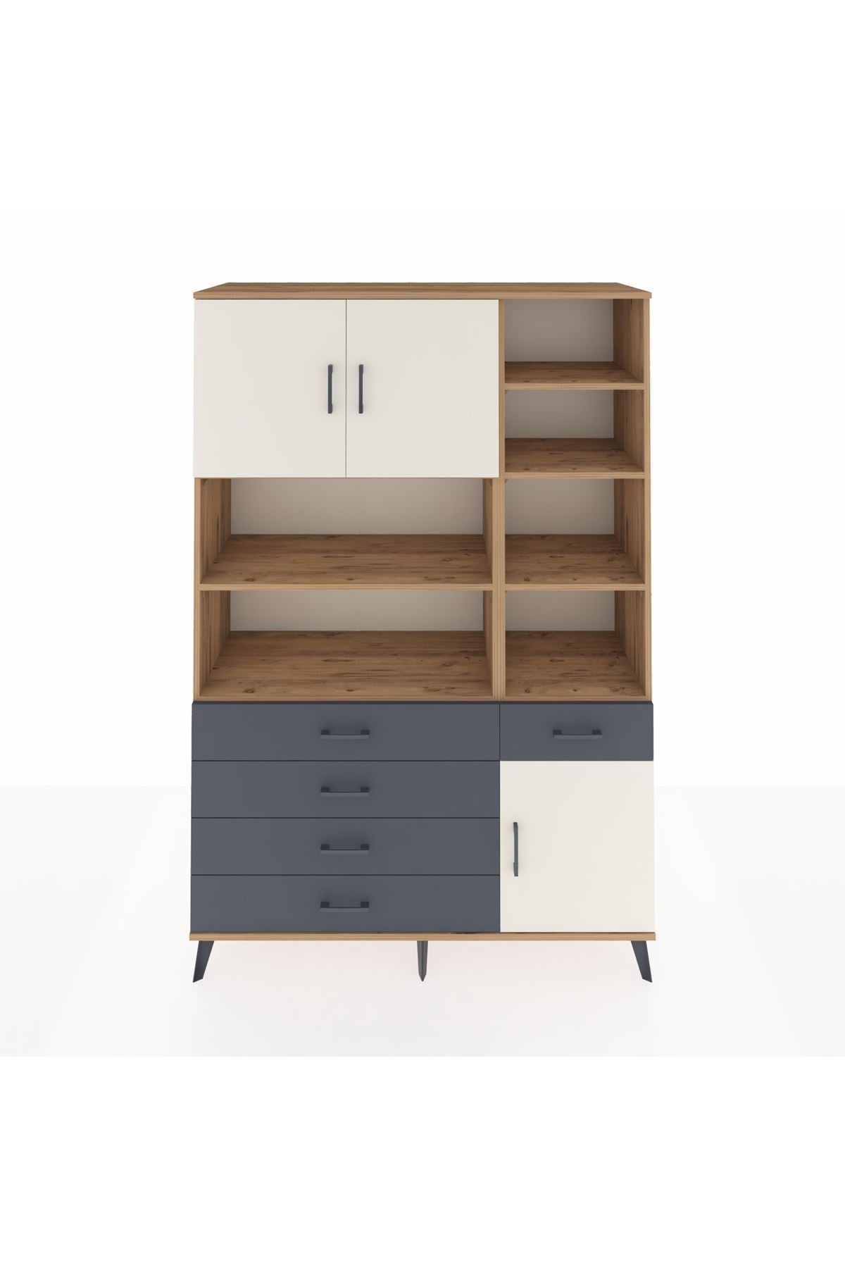 Hyperion Dolap 9 Raflı 5 Çekmeceli 3 Kapaklı 132x44x195 Çam-Aytaşı/Antrasit