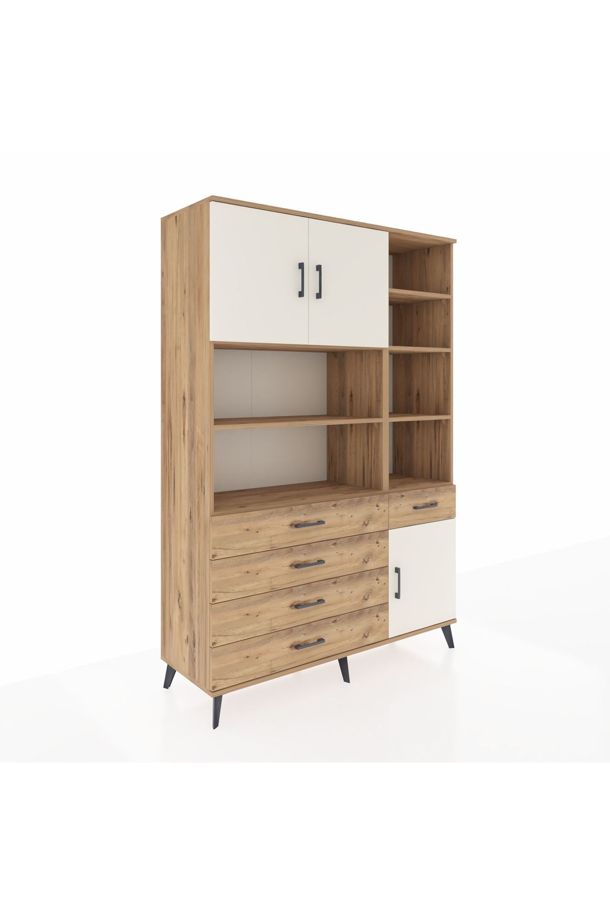 Hyperion Dolap 9 Raflı 5 Çekmeceli 3 Kapaklı 132x44x195 Çam-Aytaşı/Çam