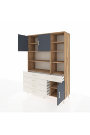 Hyperion Dolap 9 Raflı 5 Çekmeceli 3 Kapaklı 132x44x195 Çam-Antrasit/Aytaşı