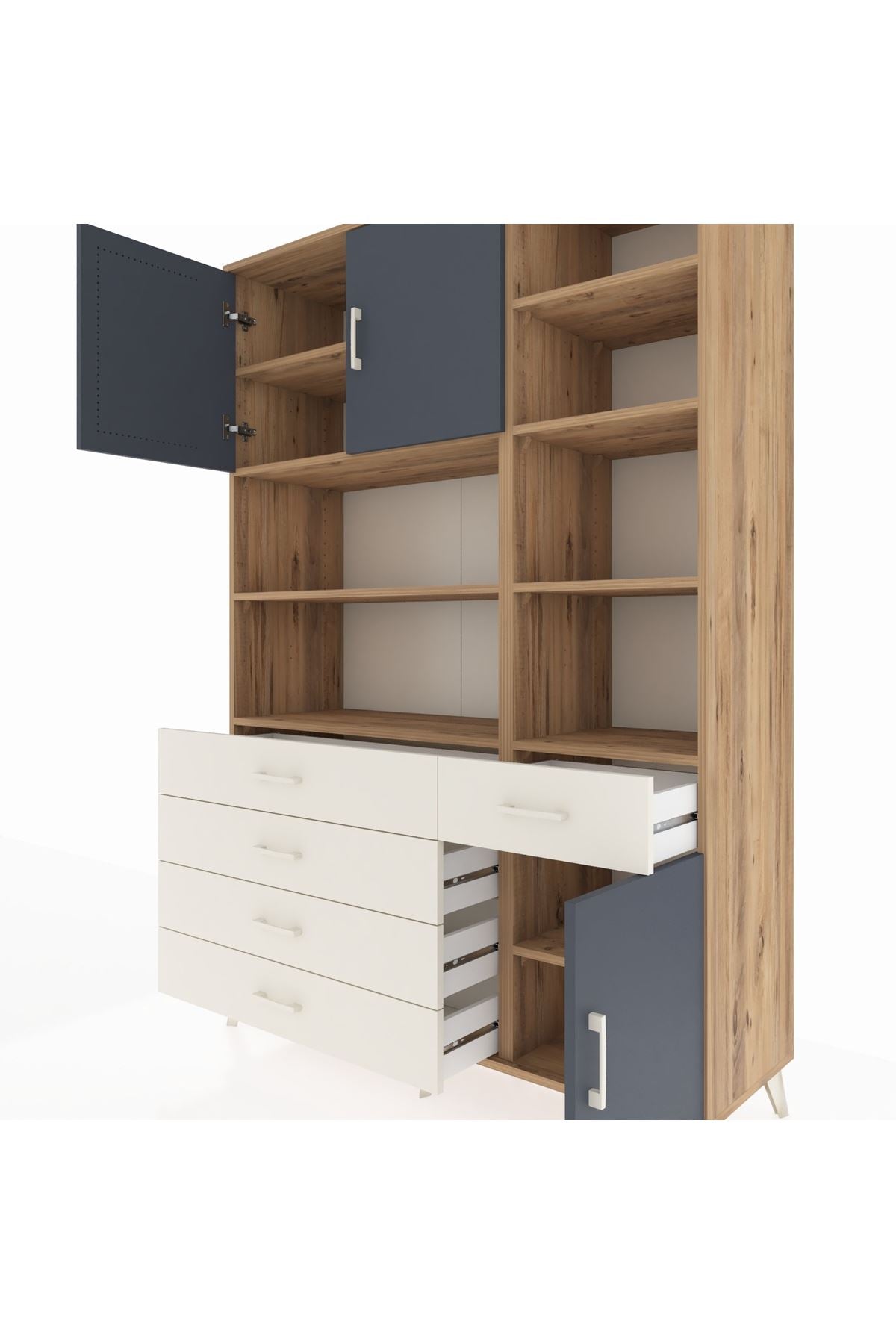 Hyperion Dolap 9 Raflı 5 Çekmeceli 3 Kapaklı 132x44x195 Çam-Antrasit/Aytaşı