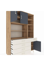 Hyperion Dolap 9 Raflı 5 Çekmeceli 3 Kapaklı 132x44x195 Çam-Antrasit/Aytaşı