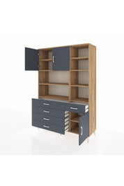 Hyperion Dolap 9 Raflı 5 Çekmeceli 3 Kapaklı 132x44x195 Çam-Antrasit/Antrasit