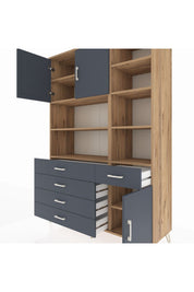 Hyperion Dolap 9 Raflı 5 Çekmeceli 3 Kapaklı 132x44x195 Çam-Antrasit/Antrasit