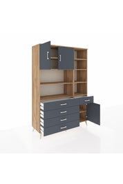 Hyperion Dolap 9 Raflı 5 Çekmeceli 3 Kapaklı 132x44x195 Çam-Antrasit/Antrasit