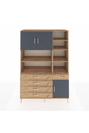Hyperion Dolap 9 Raflı 5 Çekmeceli 3 Kapaklı 132x44x195 Çam-Antrasit/Çam