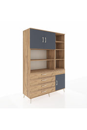 Hyperion Dolap 9 Raflı 5 Çekmeceli 3 Kapaklı 132x44x195 Çam-Antrasit/Çam