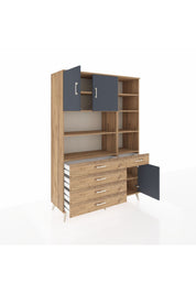 Hyperion Dolap 9 Raflı 5 Çekmeceli 3 Kapaklı 132x44x195 Çam-Antrasit/Çam