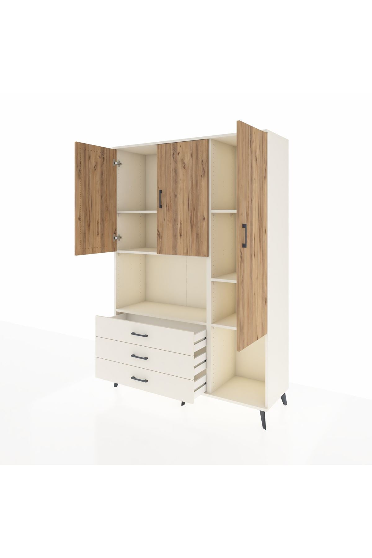 Hyperion Dolap 6 Raflı 3 Çekmeceli 3 Kapaklı 132x44x195 Aytaşı-Çam/Aytaşı