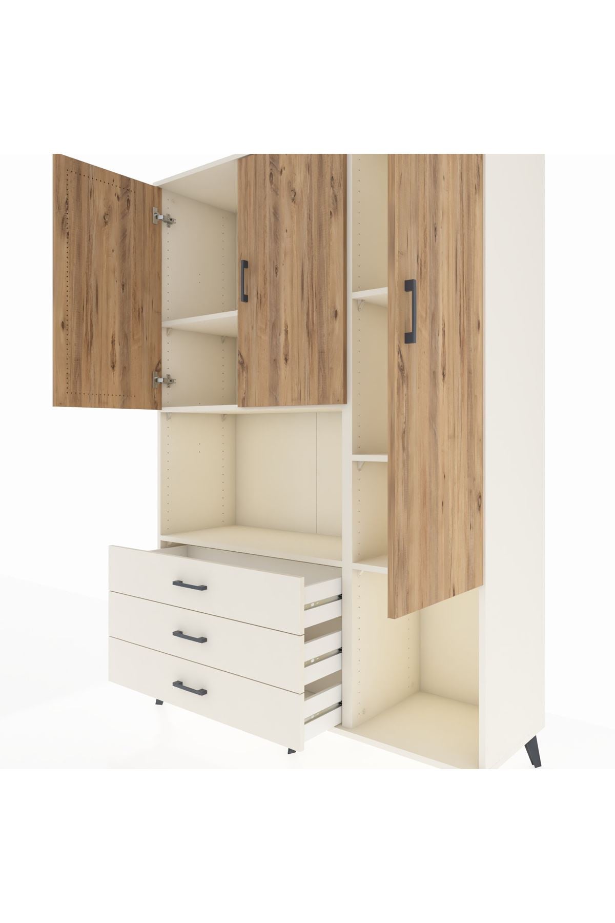 Hyperion Dolap 6 Raflı 3 Çekmeceli 3 Kapaklı 132x44x195 Aytaşı-Çam/Aytaşı