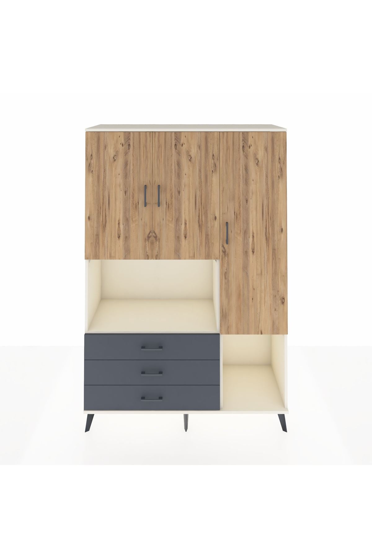 Hyperion Dolap 6 Raflı 3 Çekmeceli 3 Kapaklı 132x44x195 Aytaşı-Çam/Antrasit