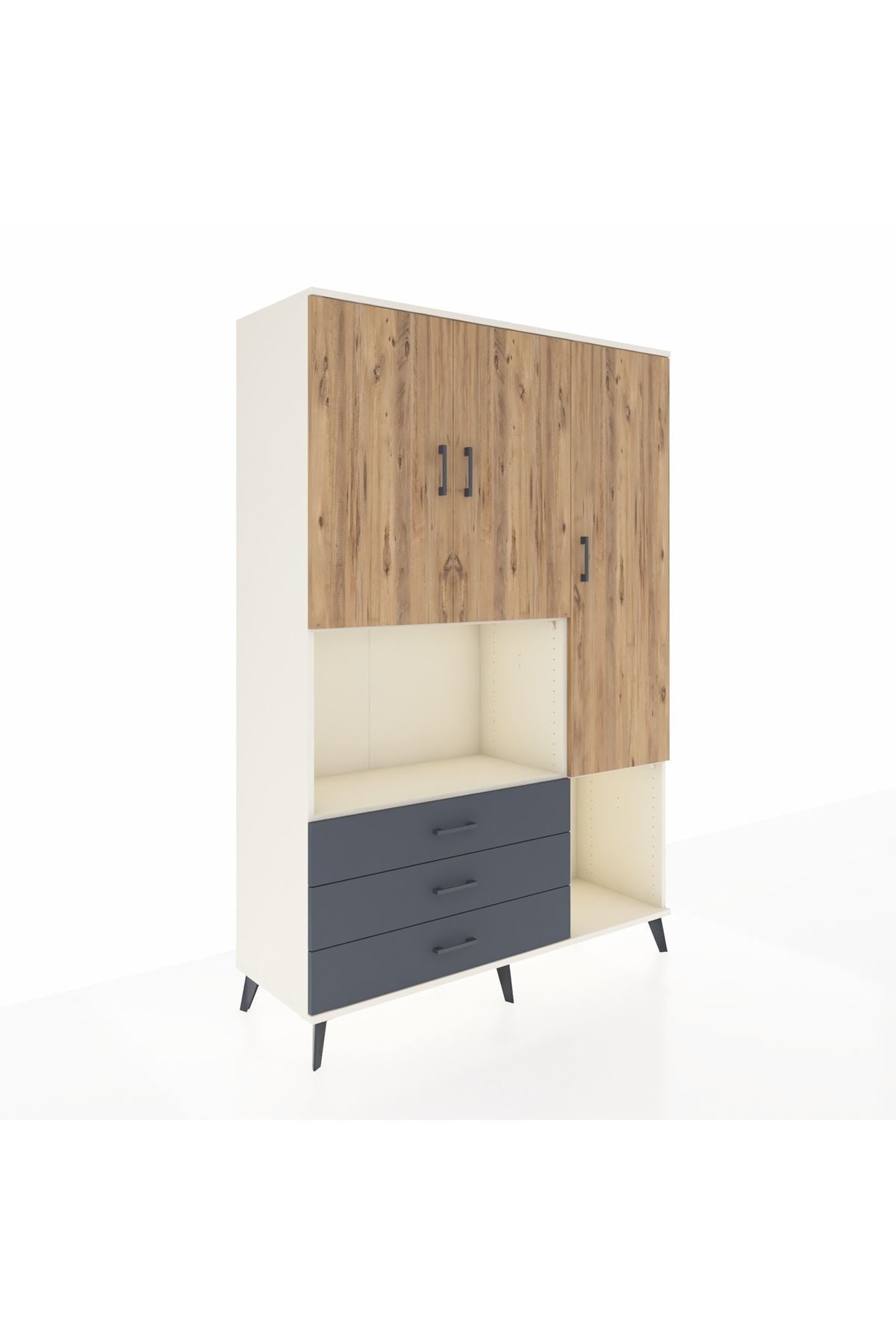 Hyperion Dolap 6 Raflı 3 Çekmeceli 3 Kapaklı 132x44x195 Aytaşı-Çam/Antrasit