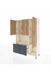 Hyperion Dolap 6 Raflı 3 Çekmeceli 3 Kapaklı 132x44x195 Aytaşı-Çam/Antrasit