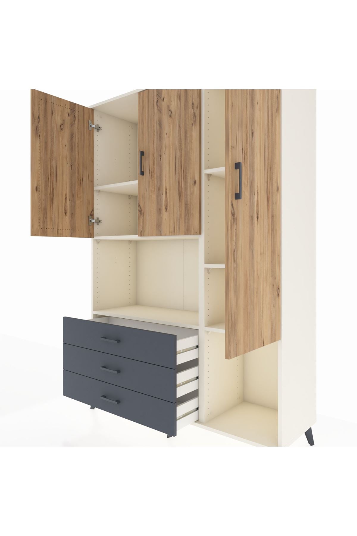 Hyperion Dolap 6 Raflı 3 Çekmeceli 3 Kapaklı 132x44x195 Aytaşı-Çam/Antrasit