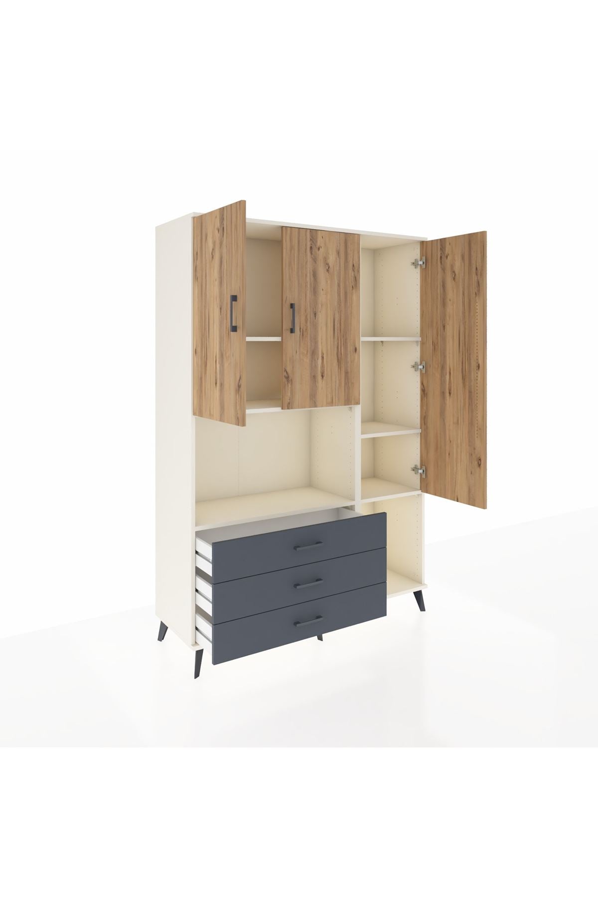 Hyperion Dolap 6 Raflı 3 Çekmeceli 3 Kapaklı 132x44x195 Aytaşı-Çam/Antrasit