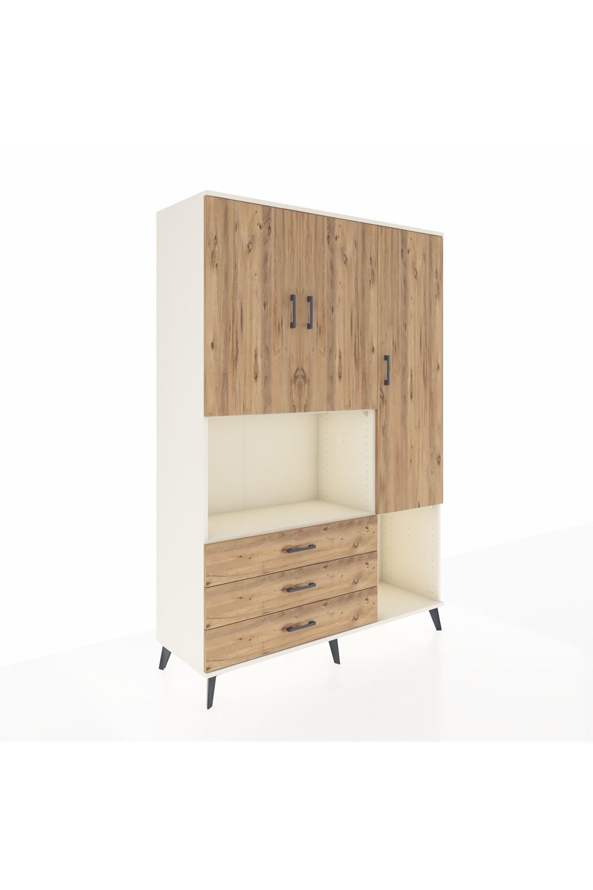 Hyperion Dolap 6 Raflı 3 Çekmeceli 3 Kapaklı 132x44x195 Aytaşı-Çam/Çam