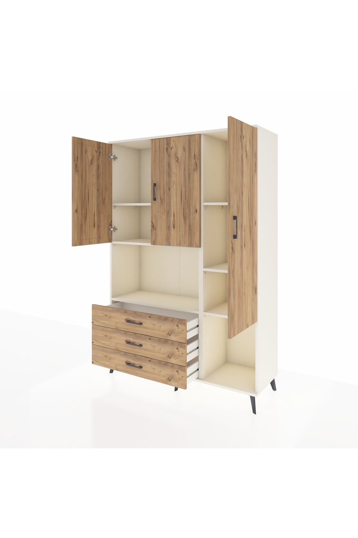 Hyperion Dolap 6 Raflı 3 Çekmeceli 3 Kapaklı 132x44x195 Aytaşı-Çam/Çam