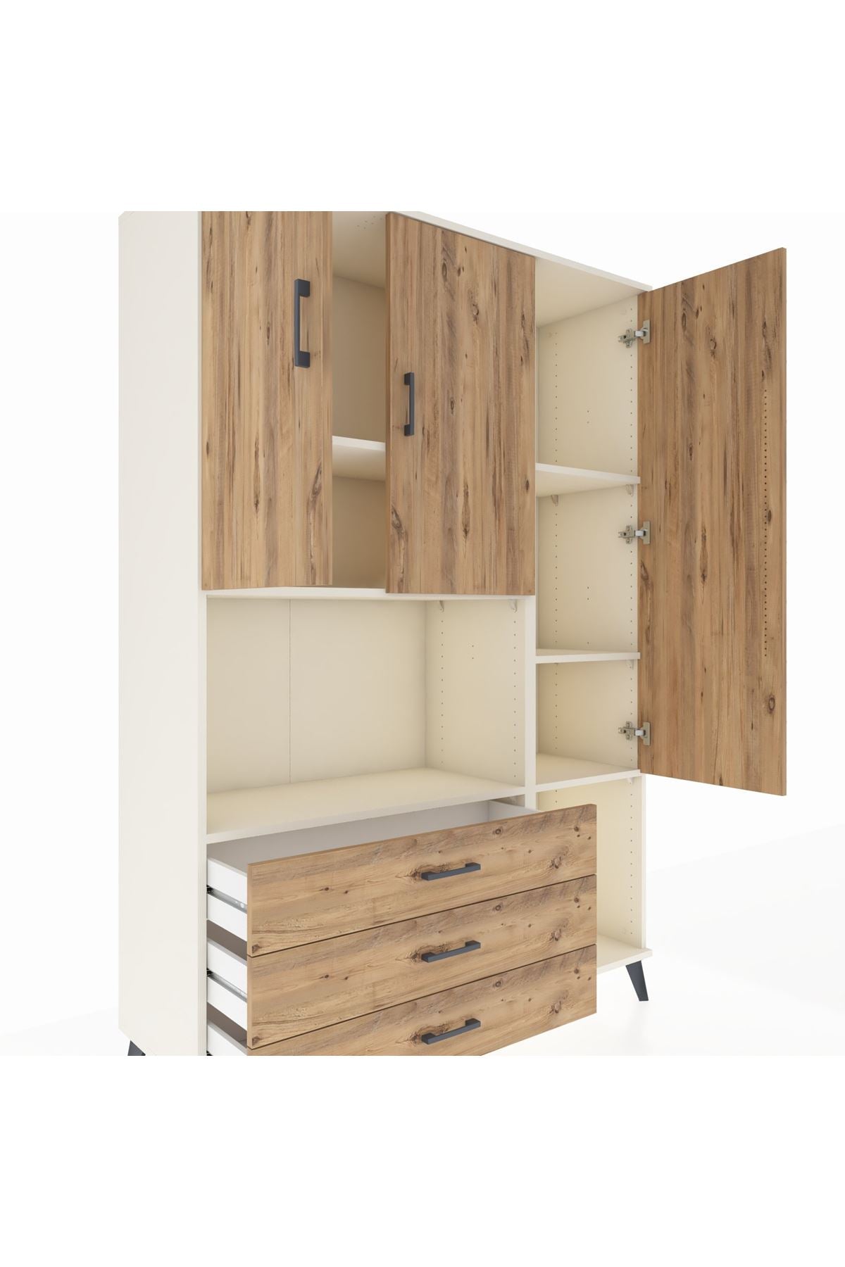 Hyperion Dolap 6 Raflı 3 Çekmeceli 3 Kapaklı 132x44x195 Aytaşı-Çam/Çam