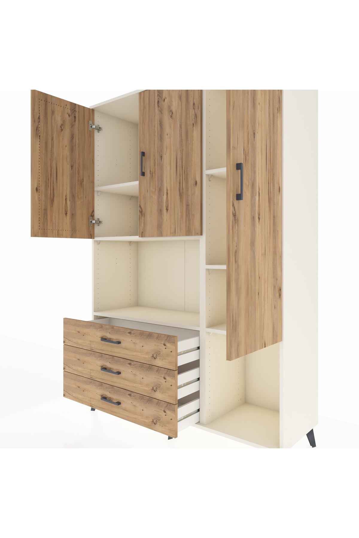 Hyperion Dolap 6 Raflı 3 Çekmeceli 3 Kapaklı 132x44x195 Aytaşı-Çam/Çam