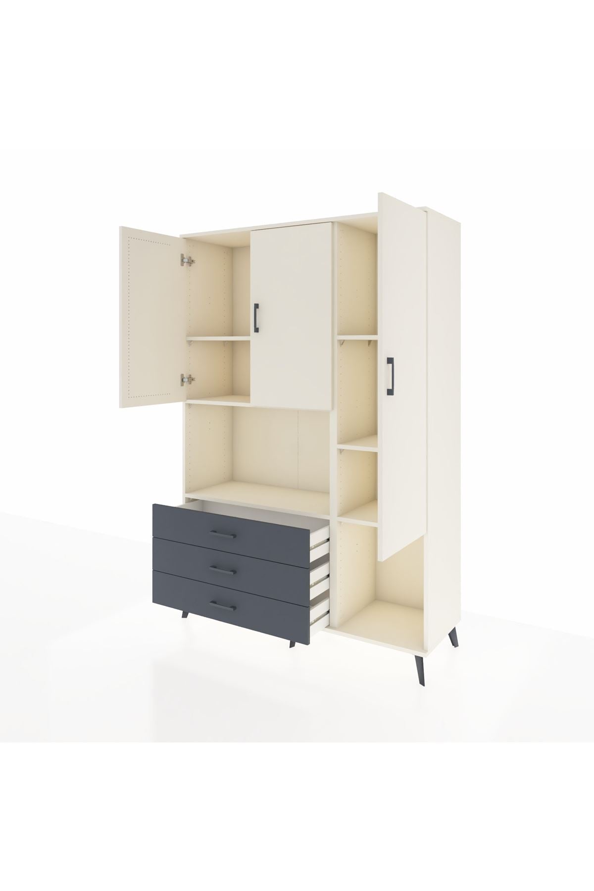 Hyperion Dolap 6 Raflı 3 Çekmeceli 3 Kapaklı 132x44x195 Aytaşı-Aytaşı/Antrasit