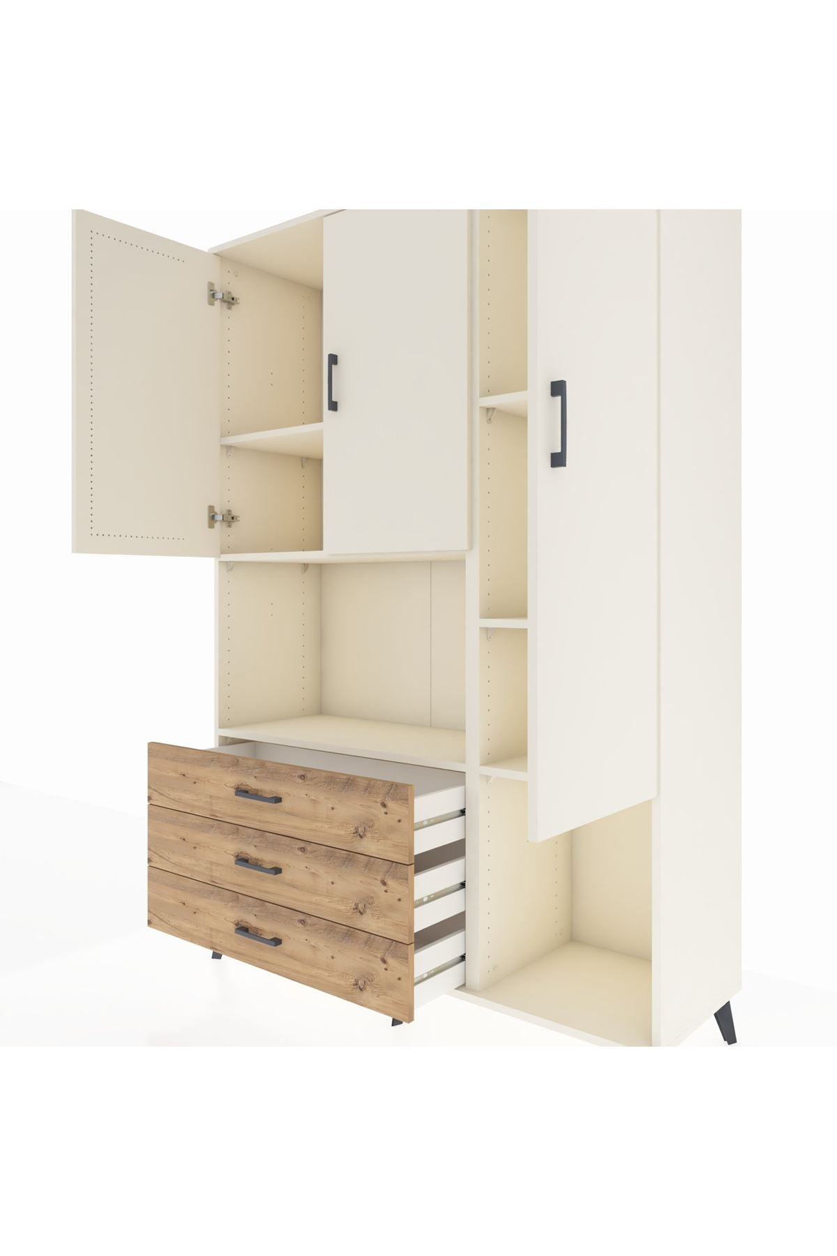 Hyperion Dolap 6 Raflı 3 Çekmeceli 3 Kapaklı 132x44x195 Aytaşı-Aytaşı/Çam