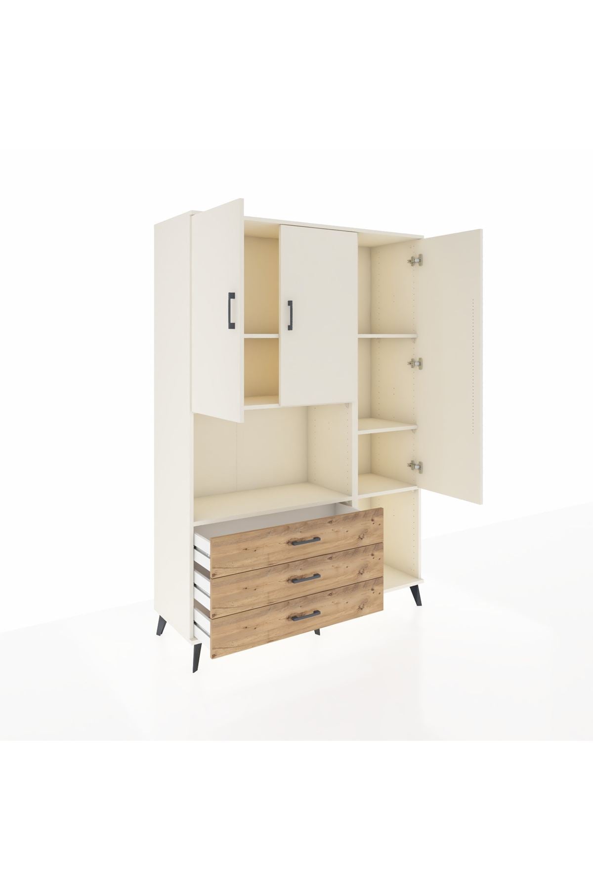 Hyperion Dolap 6 Raflı 3 Çekmeceli 3 Kapaklı 132x44x195 Aytaşı-Aytaşı/Çam