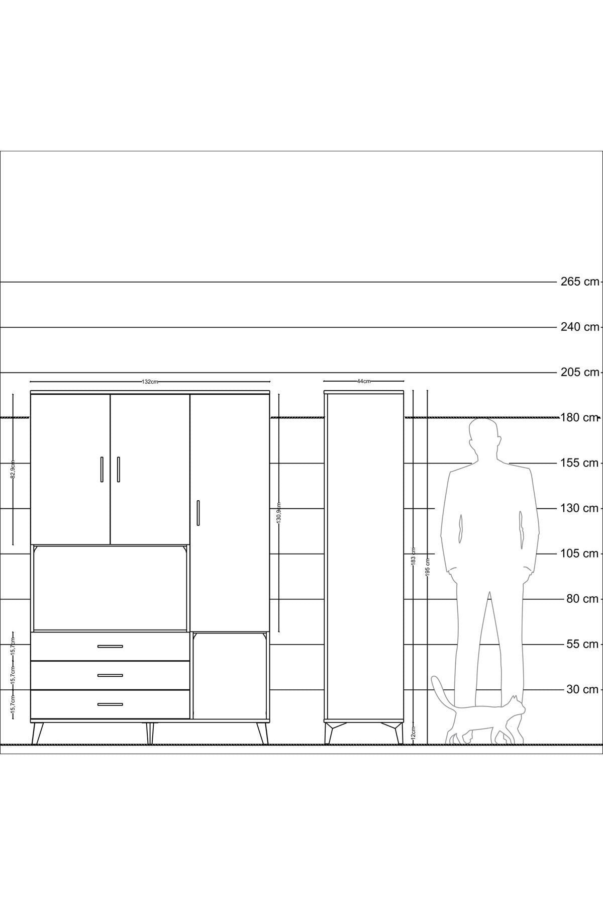 Hyperion Dolap 6 Raflı 3 Çekmeceli 3 Kapaklı 132x44x195 Aytaşı-Aytaşı/Çam