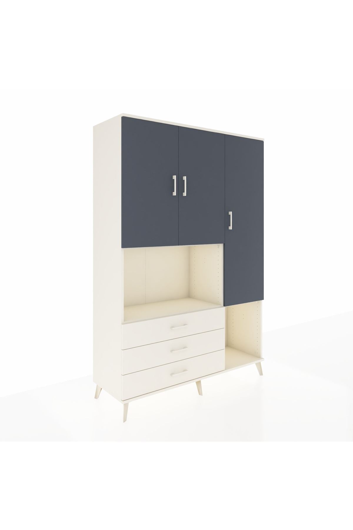 Hyperion Dolap 6 Raflı 3 Çekmeceli 3 Kapaklı 132x44x195 Aytaşı-Antrasit/Aytaşı