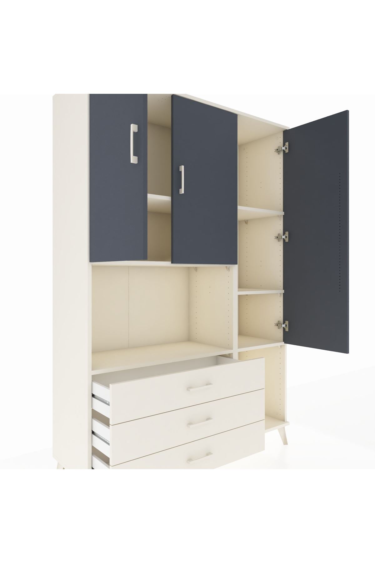 Hyperion Dolap 6 Raflı 3 Çekmeceli 3 Kapaklı 132x44x195 Aytaşı-Antrasit/Aytaşı