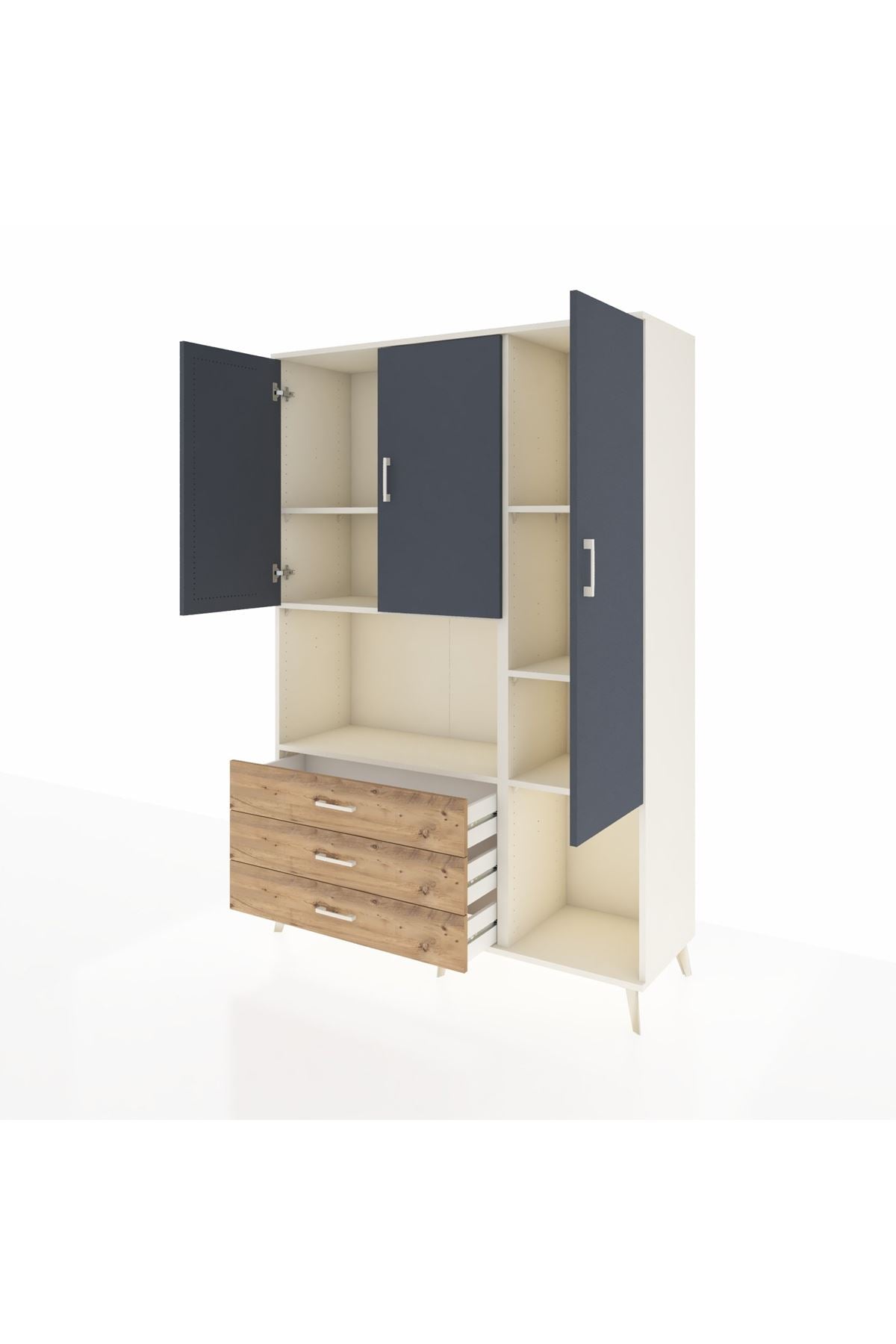 Hyperion Dolap 6 Raflı 3 Çekmeceli 3 Kapaklı 132x44x195 Aytaşı-Antrasit/Çam