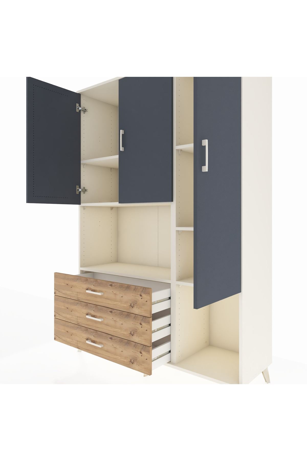 Hyperion Dolap 6 Raflı 3 Çekmeceli 3 Kapaklı 132x44x195 Aytaşı-Antrasit/Çam