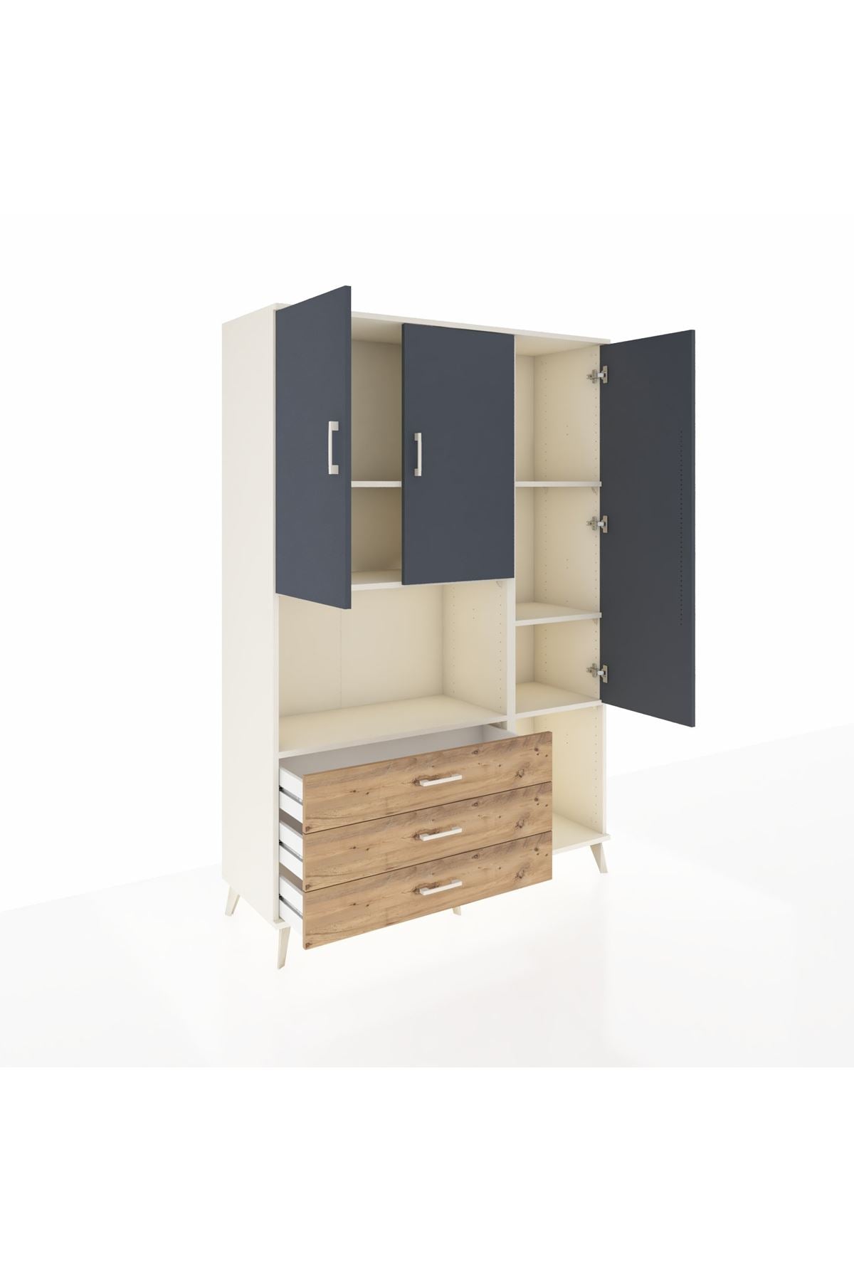 Hyperion Dolap 6 Raflı 3 Çekmeceli 3 Kapaklı 132x44x195 Aytaşı-Antrasit/Çam