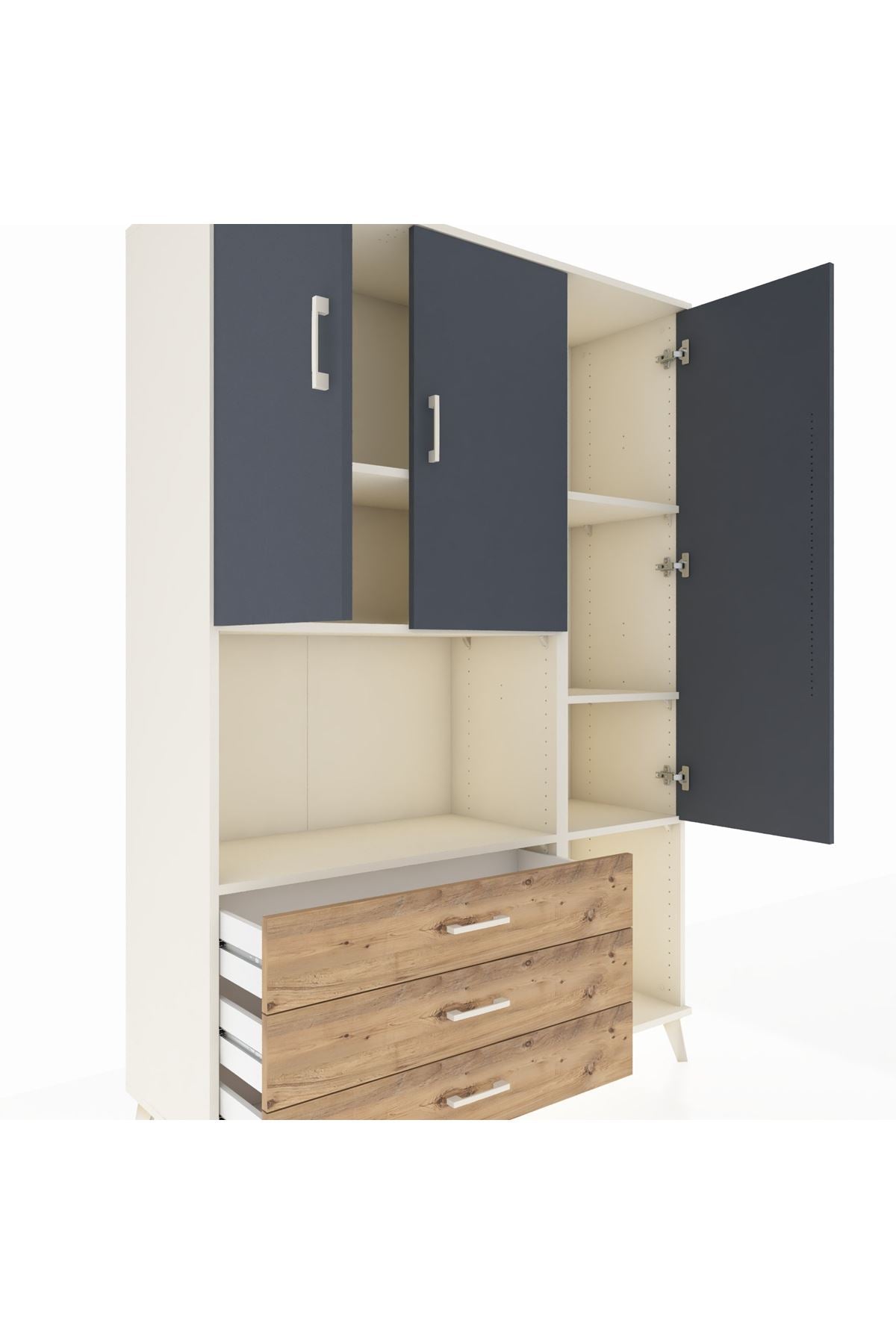 Hyperion Dolap 6 Raflı 3 Çekmeceli 3 Kapaklı 132x44x195 Aytaşı-Antrasit/Çam