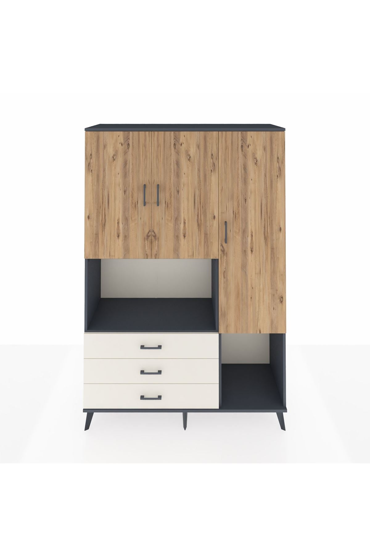 Hyperion Dolap 6 Raflı 3 Çekmeceli 3 Kapaklı 132x44x195 Antrasit-Çam/Aytaşı