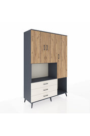 Hyperion Dolap 6 Raflı 3 Çekmeceli 3 Kapaklı 132x44x195 Antrasit-Çam/Aytaşı