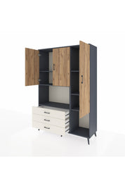 Hyperion Dolap 6 Raflı 3 Çekmeceli 3 Kapaklı 132x44x195 Antrasit-Çam/Aytaşı