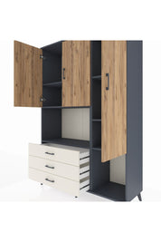 Hyperion Dolap 6 Raflı 3 Çekmeceli 3 Kapaklı 132x44x195 Antrasit-Çam/Aytaşı