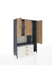Hyperion Dolap 6 Raflı 3 Çekmeceli 3 Kapaklı 132x44x195 Antrasit-Çam/Aytaşı