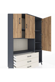 Hyperion Dolap 6 Raflı 3 Çekmeceli 3 Kapaklı 132x44x195 Antrasit-Çam/Aytaşı