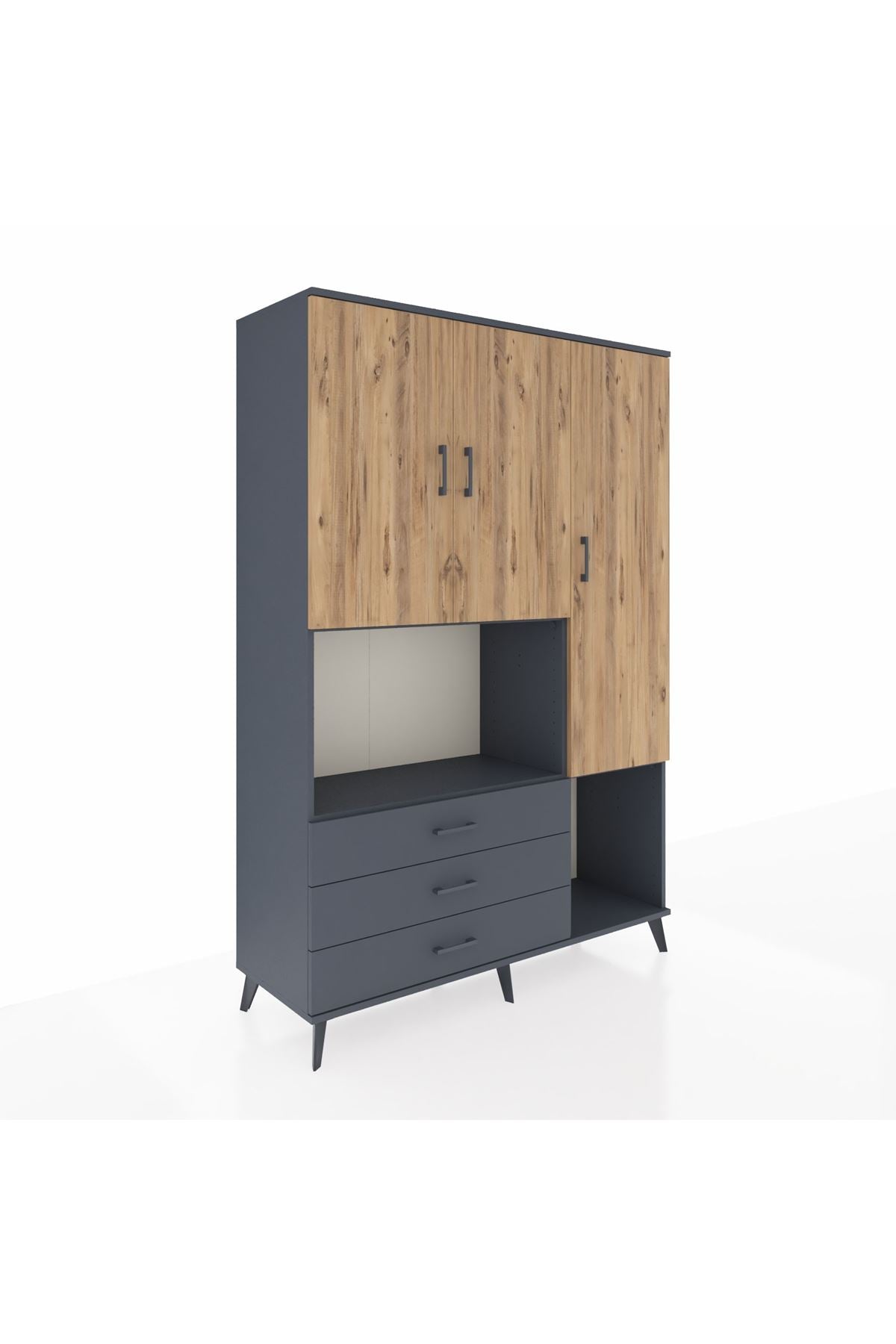 Hyperion Dolap 6 Raflı 3 Çekmeceli 3 Kapaklı 132x44x195 Antrasit-Çam/Antrasit