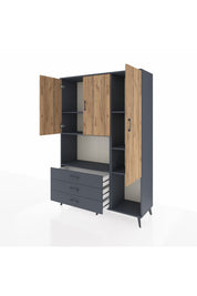 Hyperion Dolap 6 Raflı 3 Çekmeceli 3 Kapaklı 132x44x195 Antrasit-Çam/Antrasit