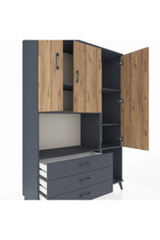 Hyperion Dolap 6 Raflı 3 Çekmeceli 3 Kapaklı 132x44x195 Antrasit-Çam/Antrasit