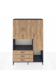 Hyperion Dolap 6 Raflı 3 Çekmeceli 3 Kapaklı 132x44x195 Antrasit-Çam/Çam