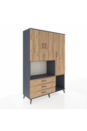 Hyperion Dolap 6 Raflı 3 Çekmeceli 3 Kapaklı 132x44x195 Antrasit-Çam/Çam