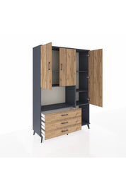 Hyperion Dolap 6 Raflı 3 Çekmeceli 3 Kapaklı 132x44x195 Antrasit-Çam/Çam