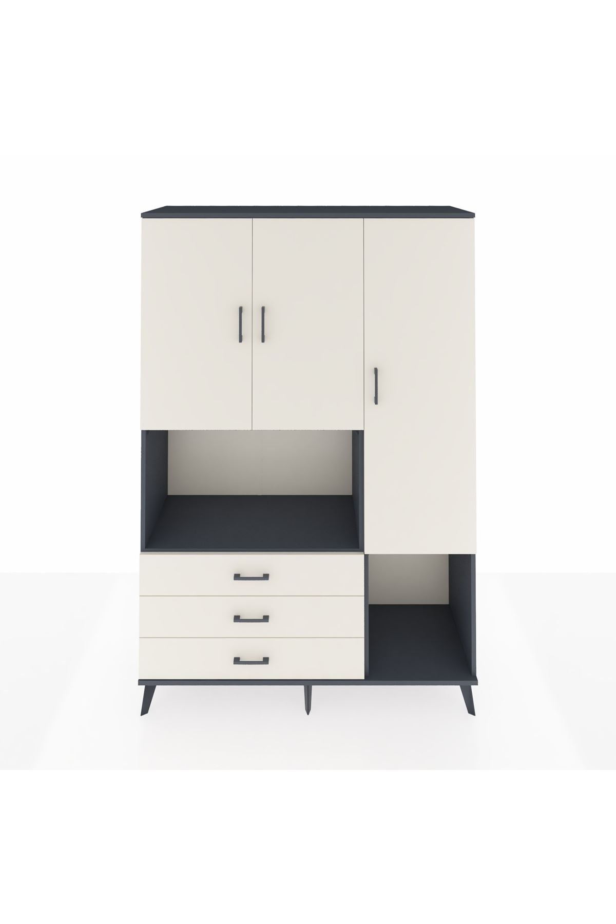 Hyperion Dolap 6 Raflı 3 Çekmeceli 3 Kapaklı 132x44x195 Antrasit-Aytaşı/Aytaşı